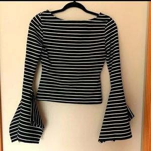 👀Torn by Ronny Kobo Striped Crop Shirt